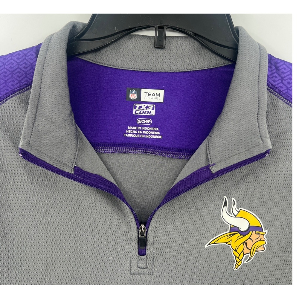 NFL Team Apparel Minnesota Vikings Football TX3 Cool Mens S Gray 1/4 Zip - Picture 3 of 6